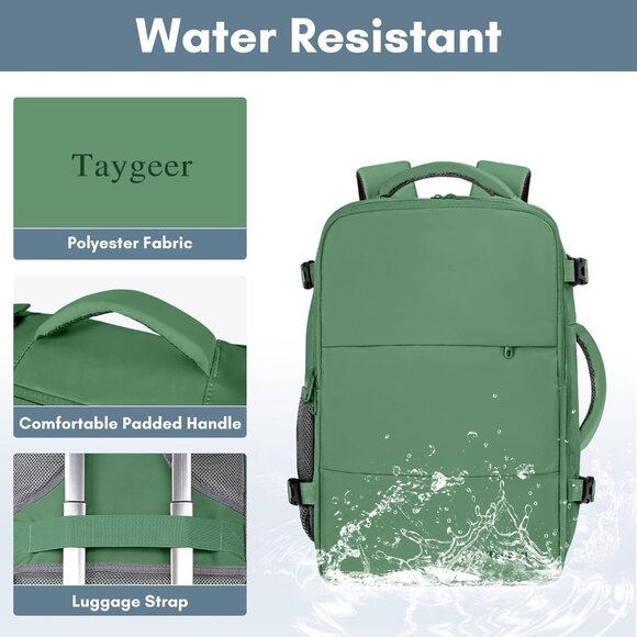 Taygeer Women's Peridot Green Travel Backpack Carry On 15.6inch Laptop Backpack - Picture 7 of 9